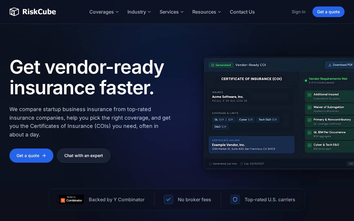 RiskCube website preview