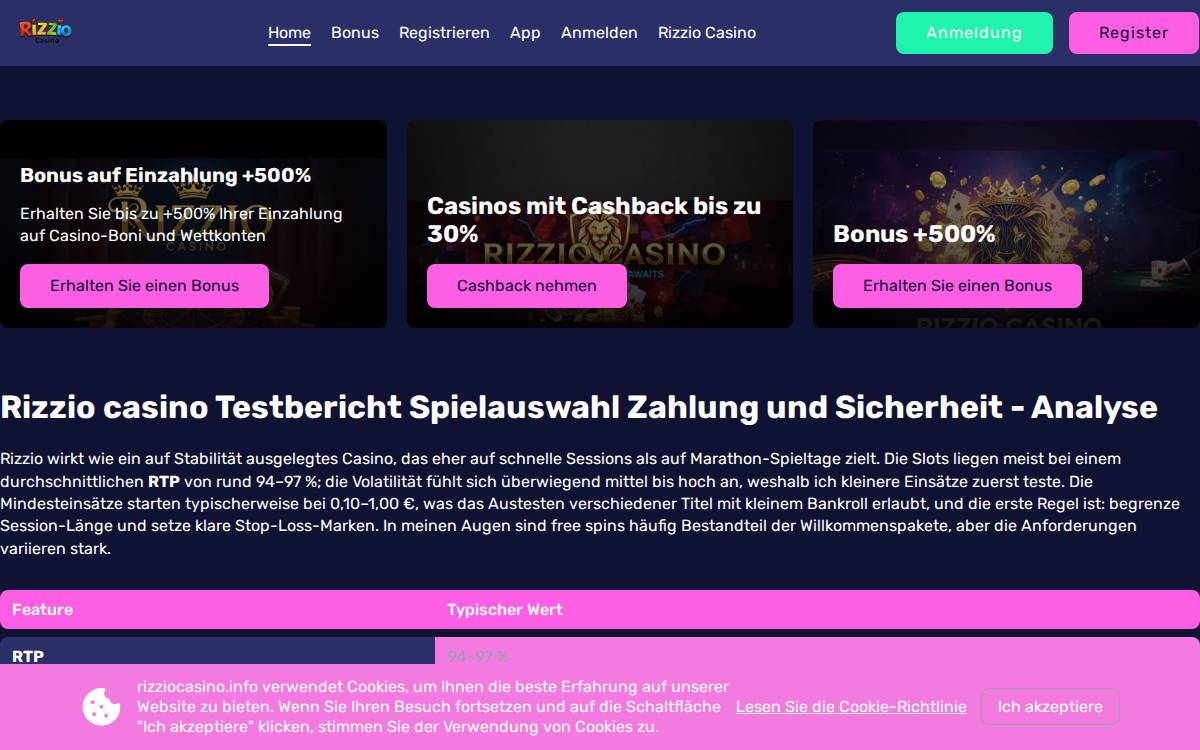 Rizzio Casino website preview