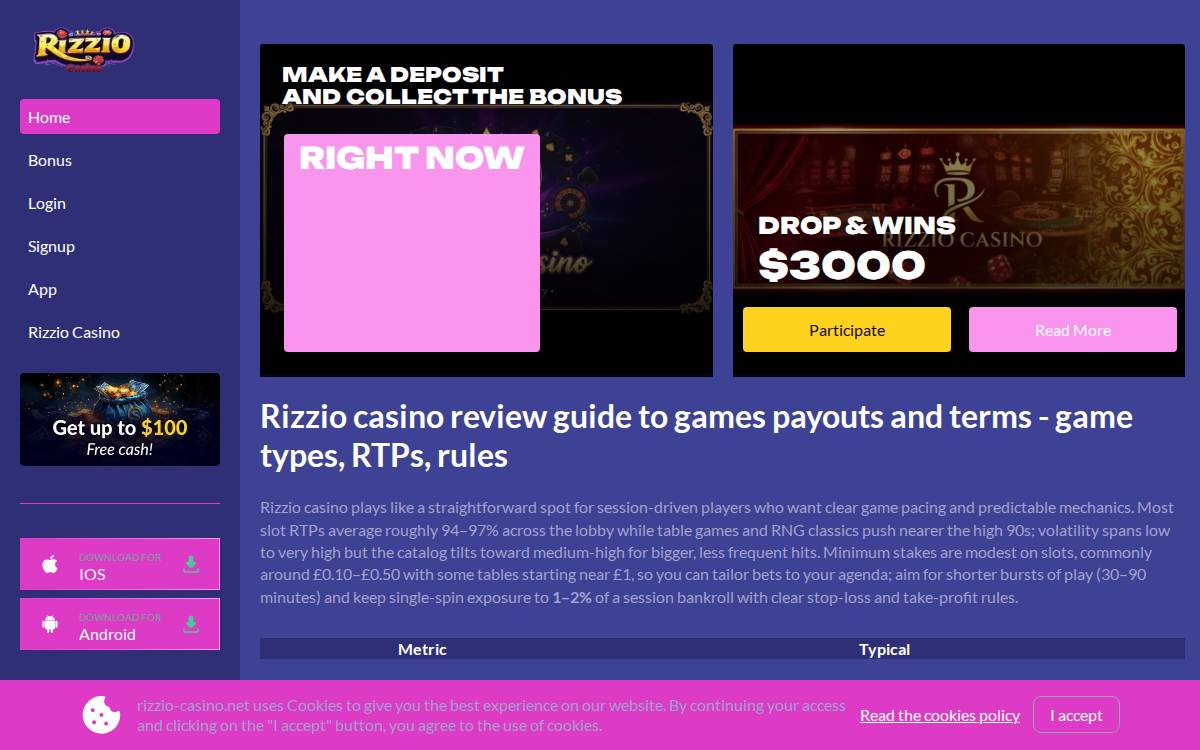 Rizzio Casino website preview