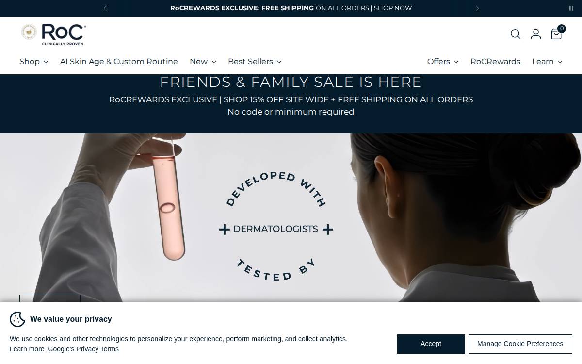 Roc Skincare website preview