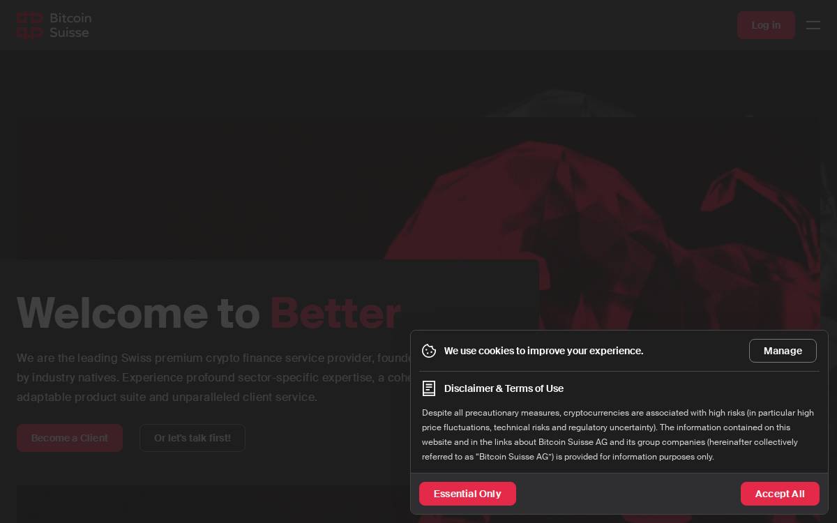 RockawayX portfolio company: Bitcoin Suisse website preview