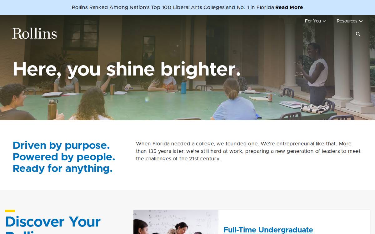 Rollins College website preview