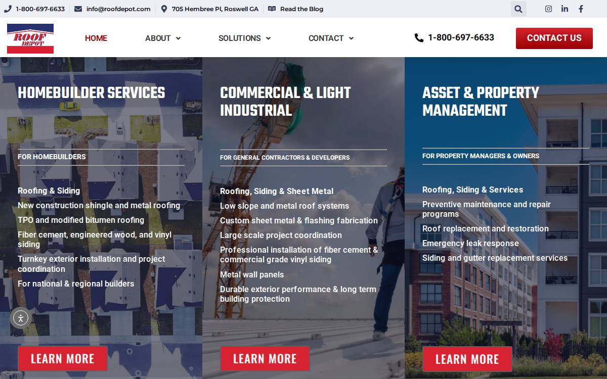 Roof Depot website preview