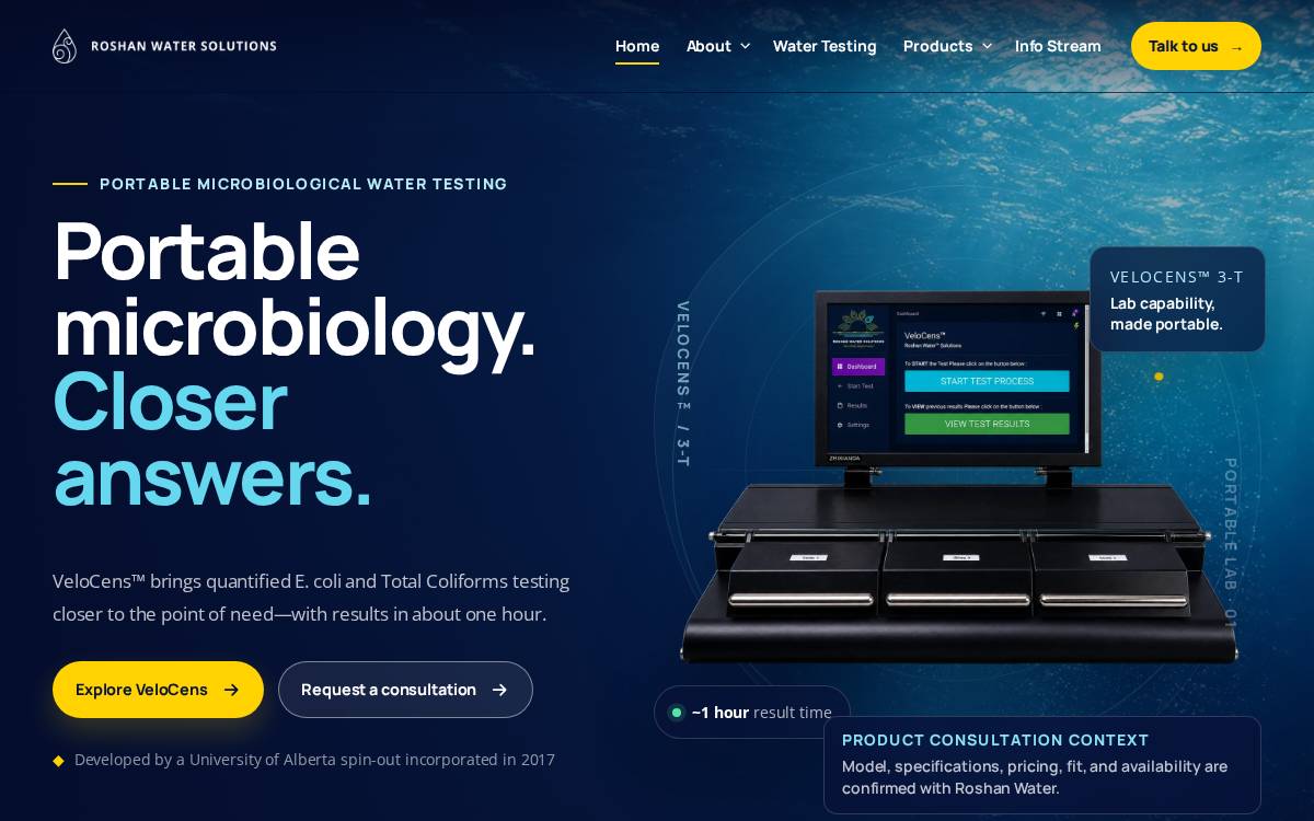 Roshan Water Solutions website preview