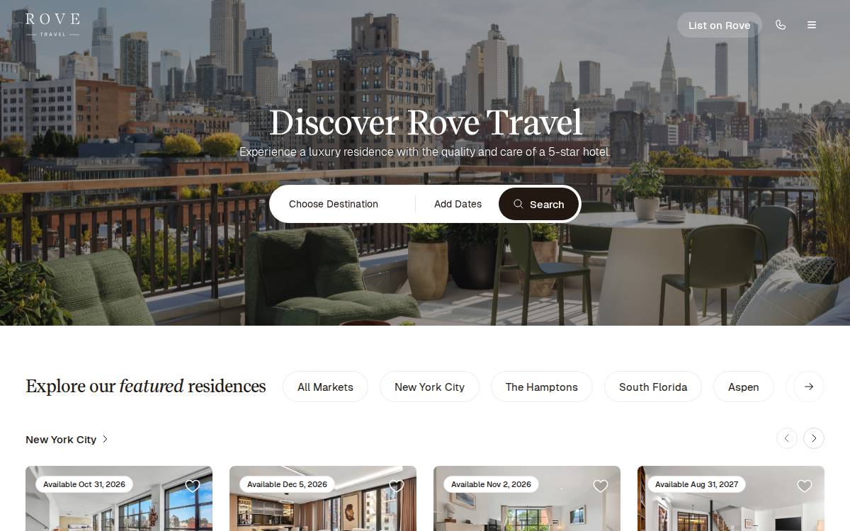 Rove Travel website preview