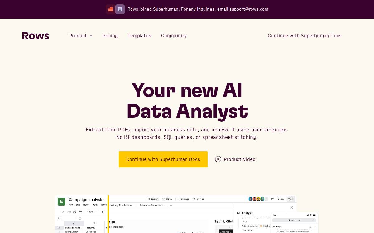 Rows website preview