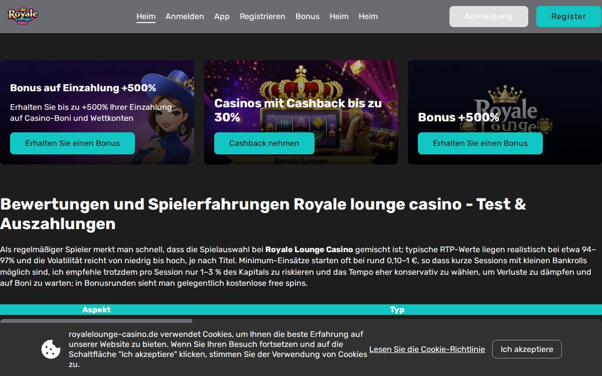 royalelounge casino website preview