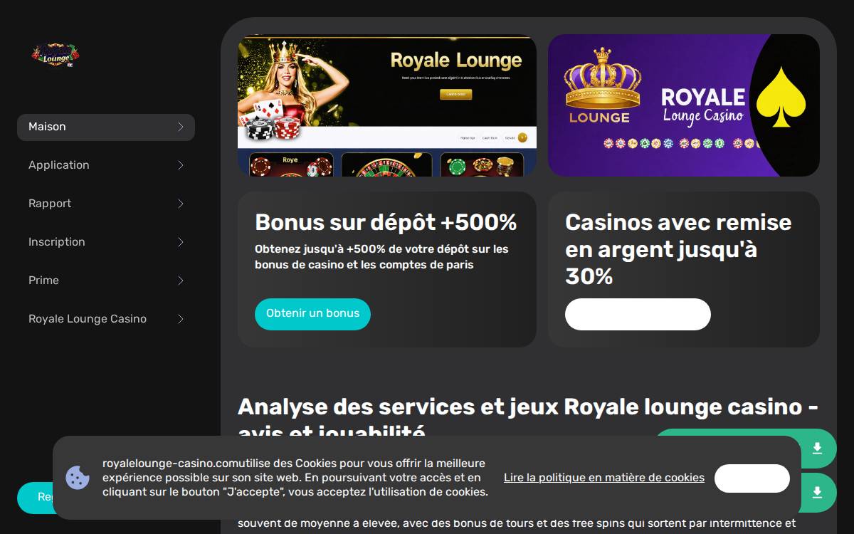 royalelounge casino website preview