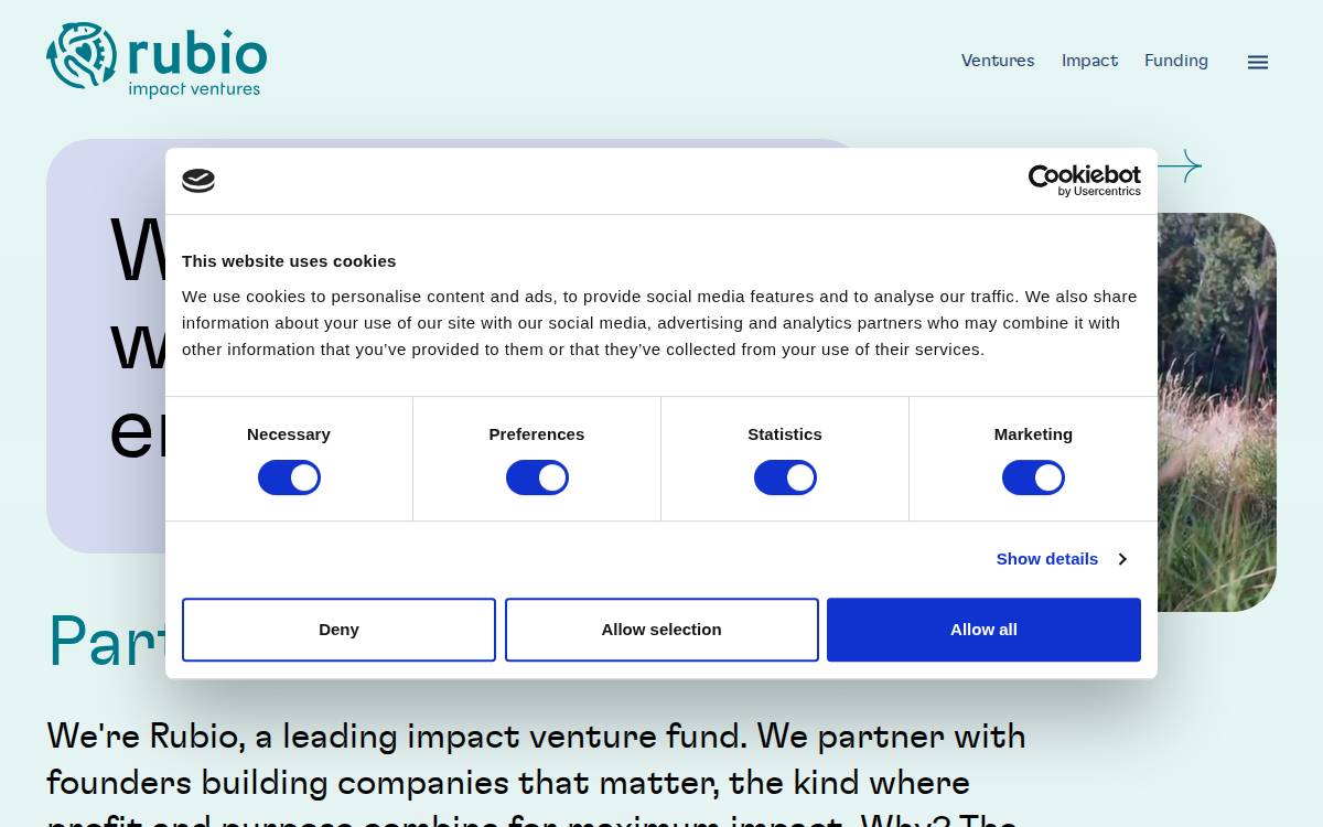 Rubio impact ventures website preview