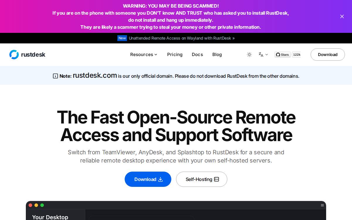 RustDesk website preview