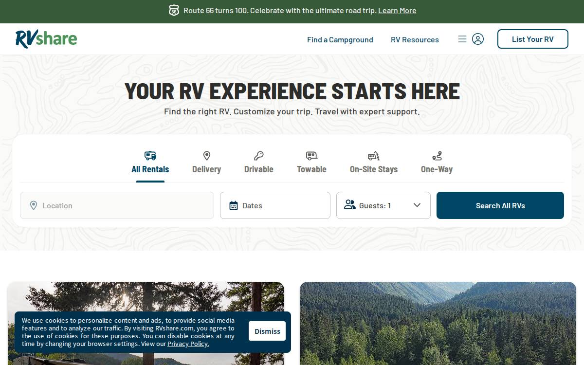 RVShare website preview