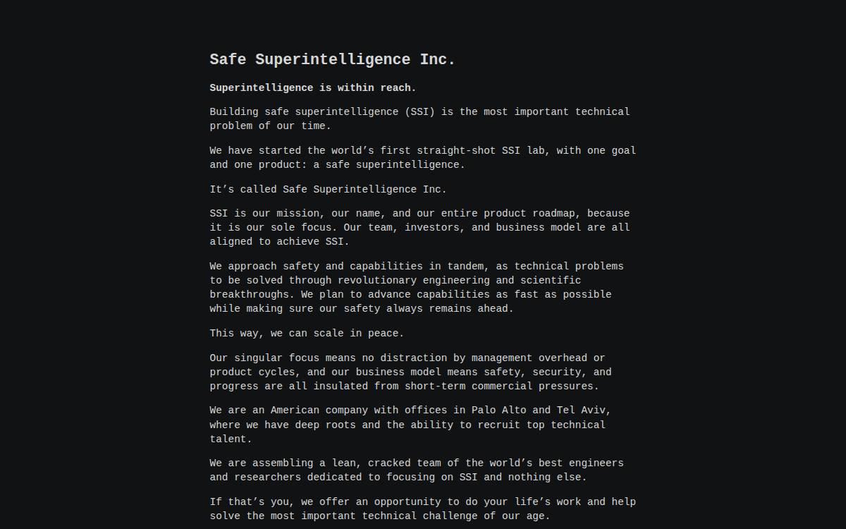 Safe Superintelligence website preview