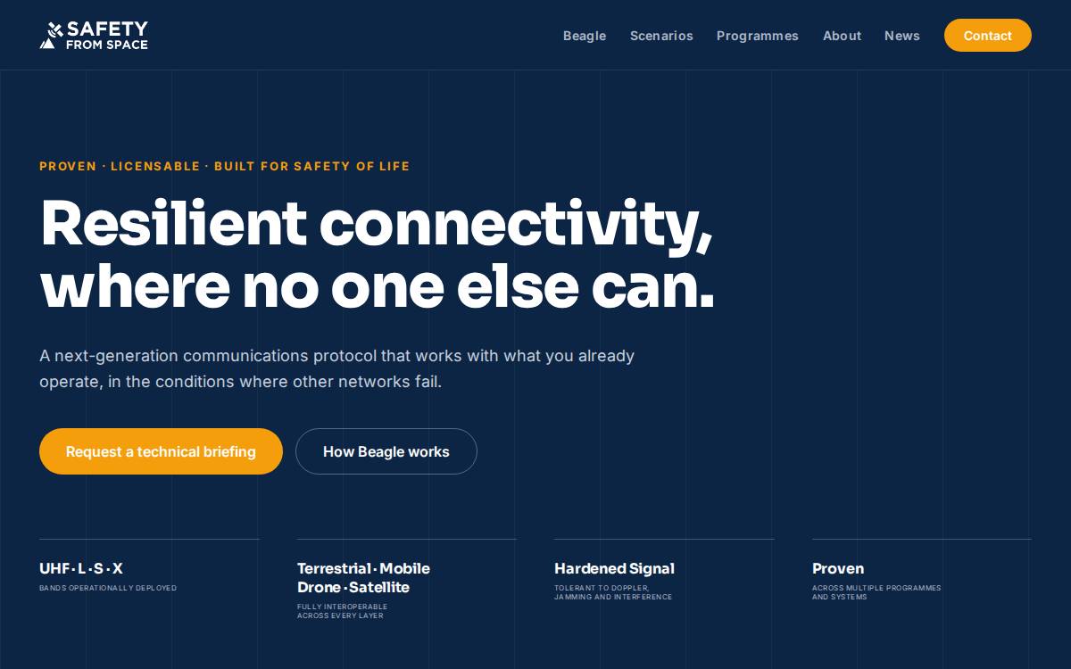 Safety from Space website preview