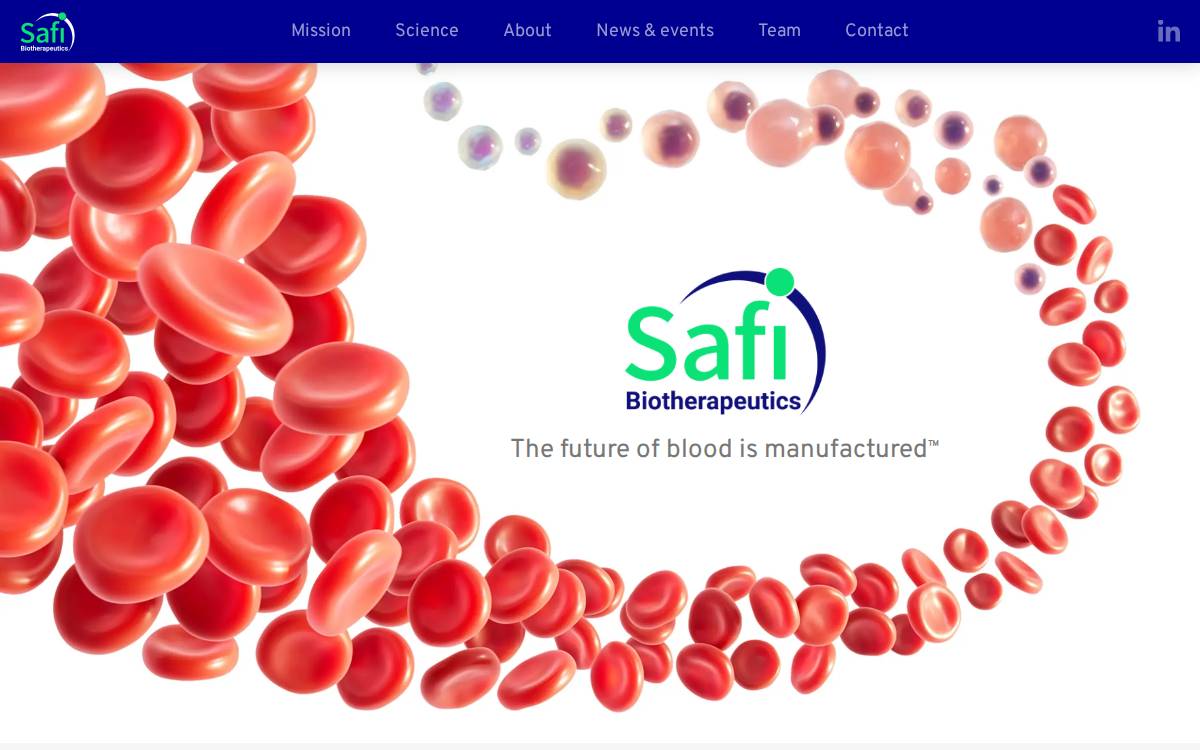 Safi Bio-manufactured human blood website preview