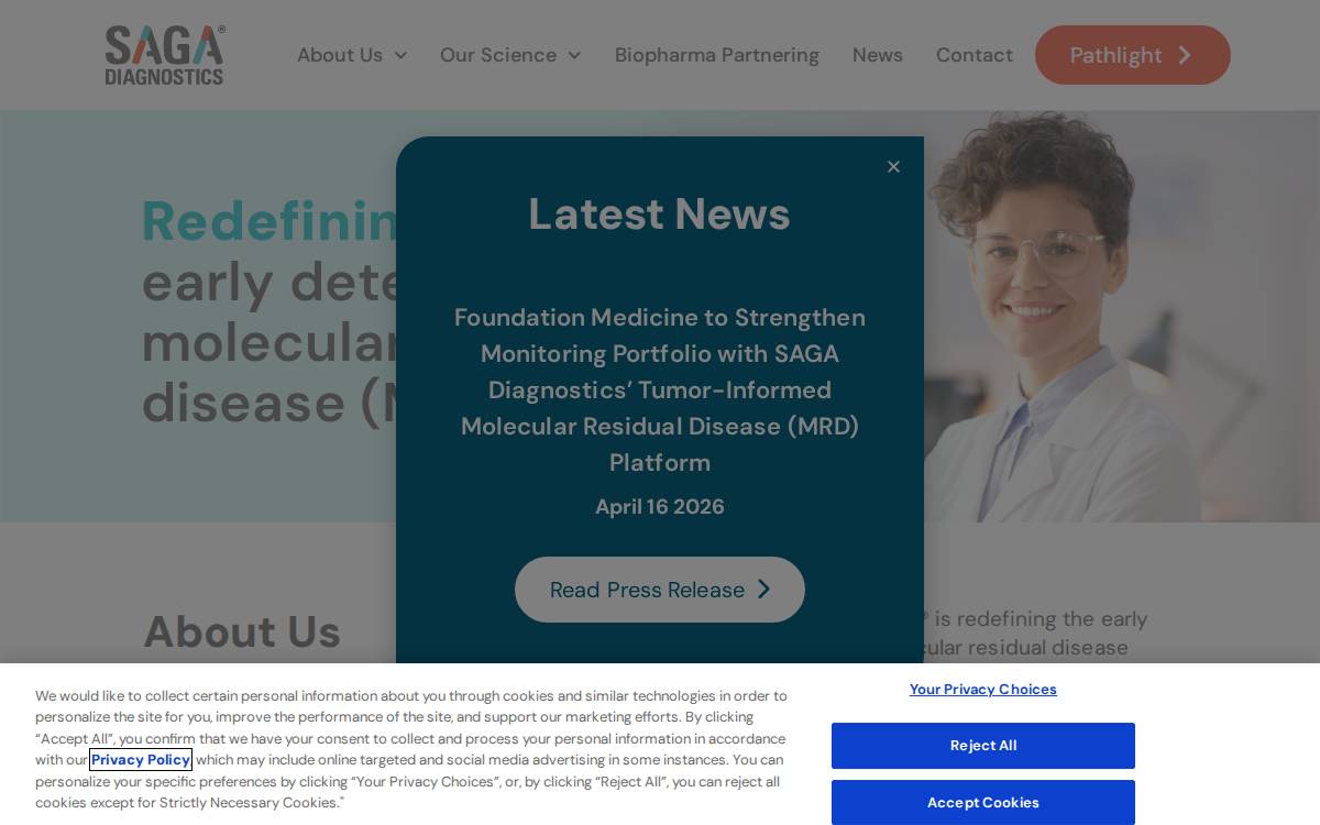 SAGA Diagnostics website preview