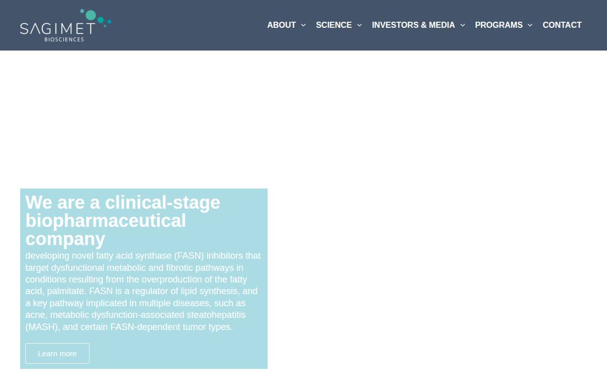Sagimet Biosciences website preview