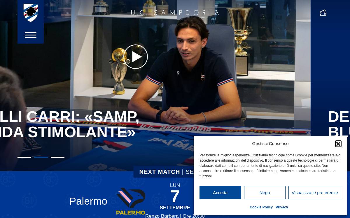 Sampdoria website preview