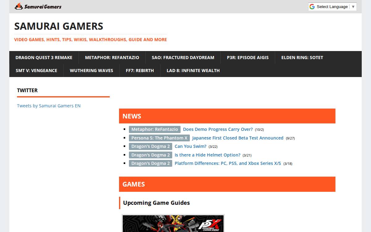 Samurai Gamers website preview