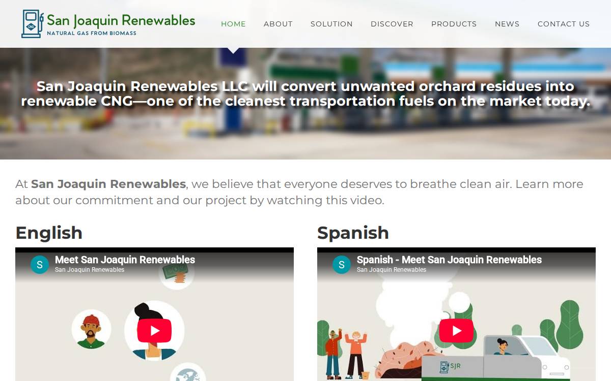 San Joaquin Renewables website preview