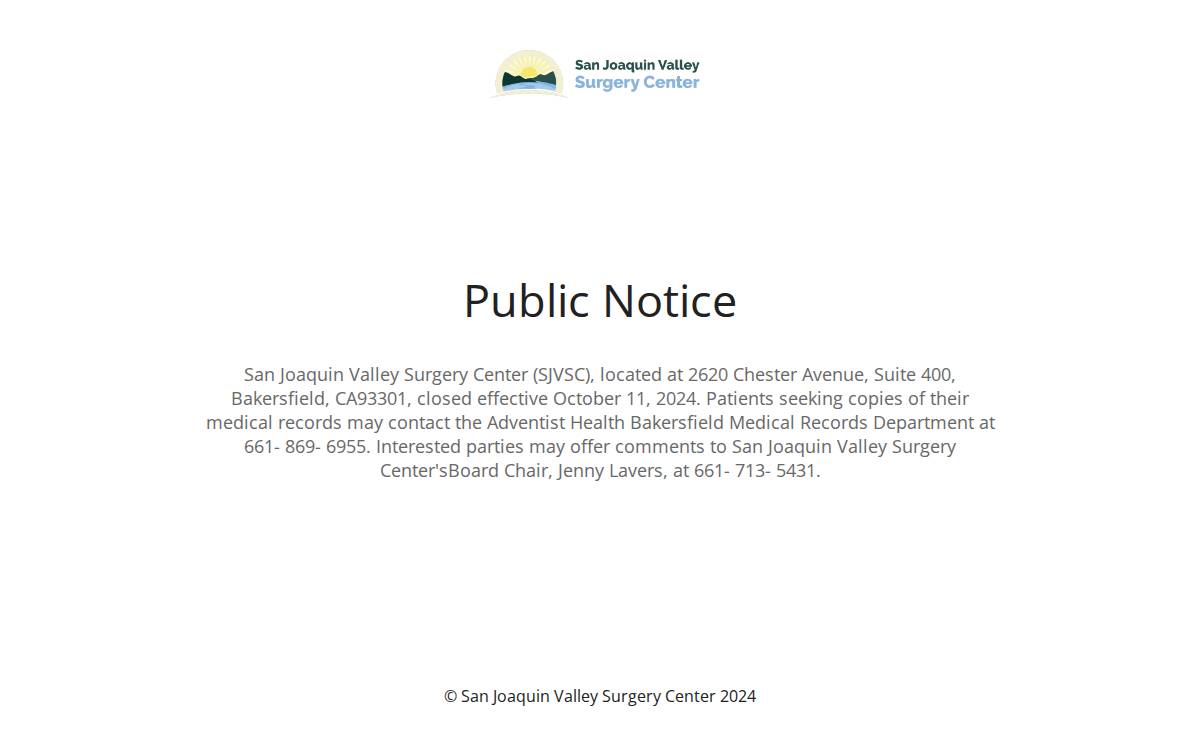 San Joaquin Valley Surgery Center website preview