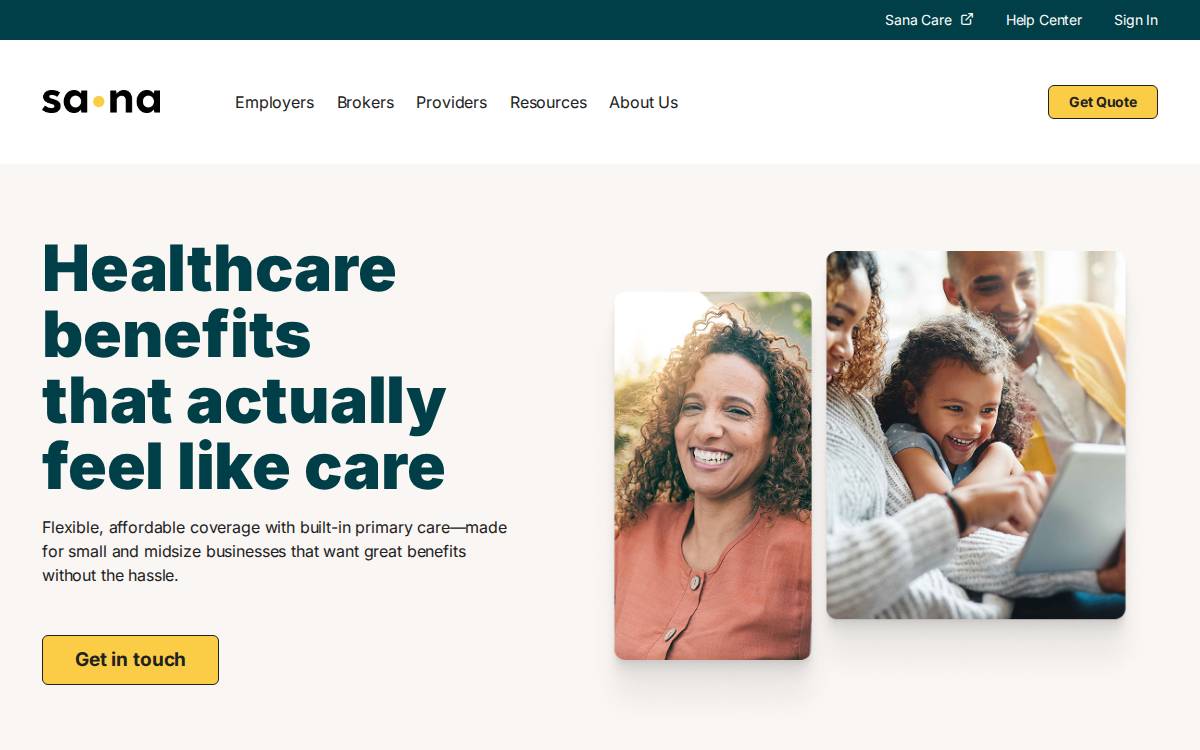 Sana Benefits website preview