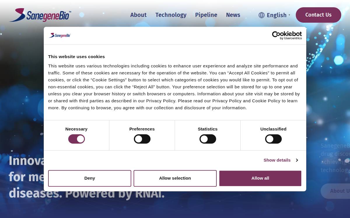 Sanegene Bio website preview