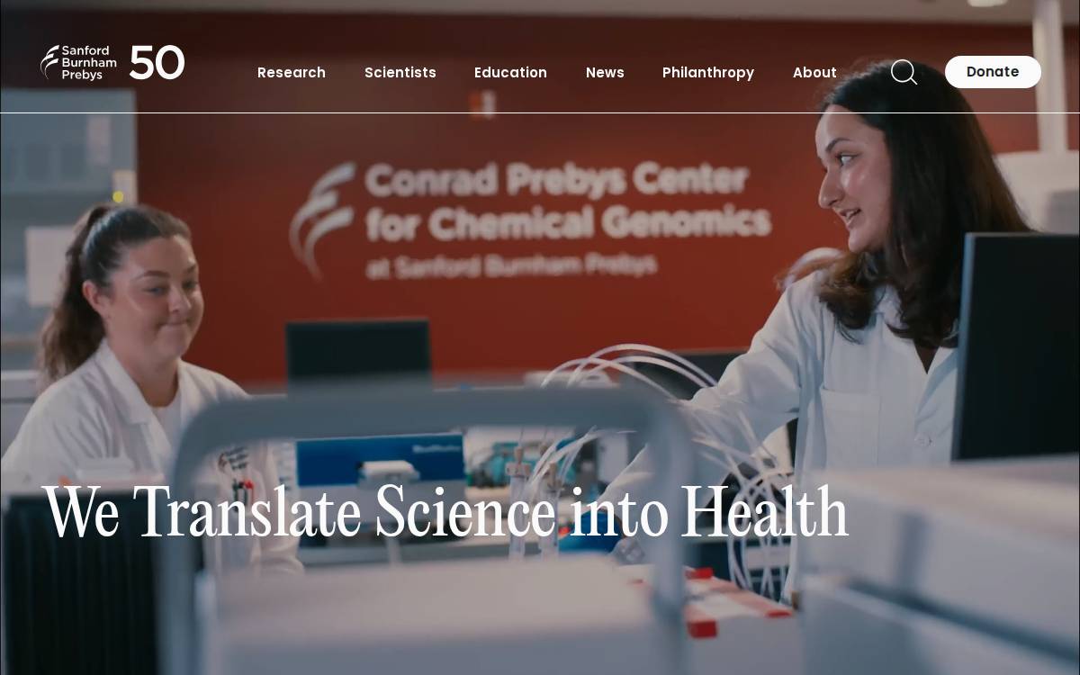 Sanford Burnham Prebys Medical Discovery Institute website preview