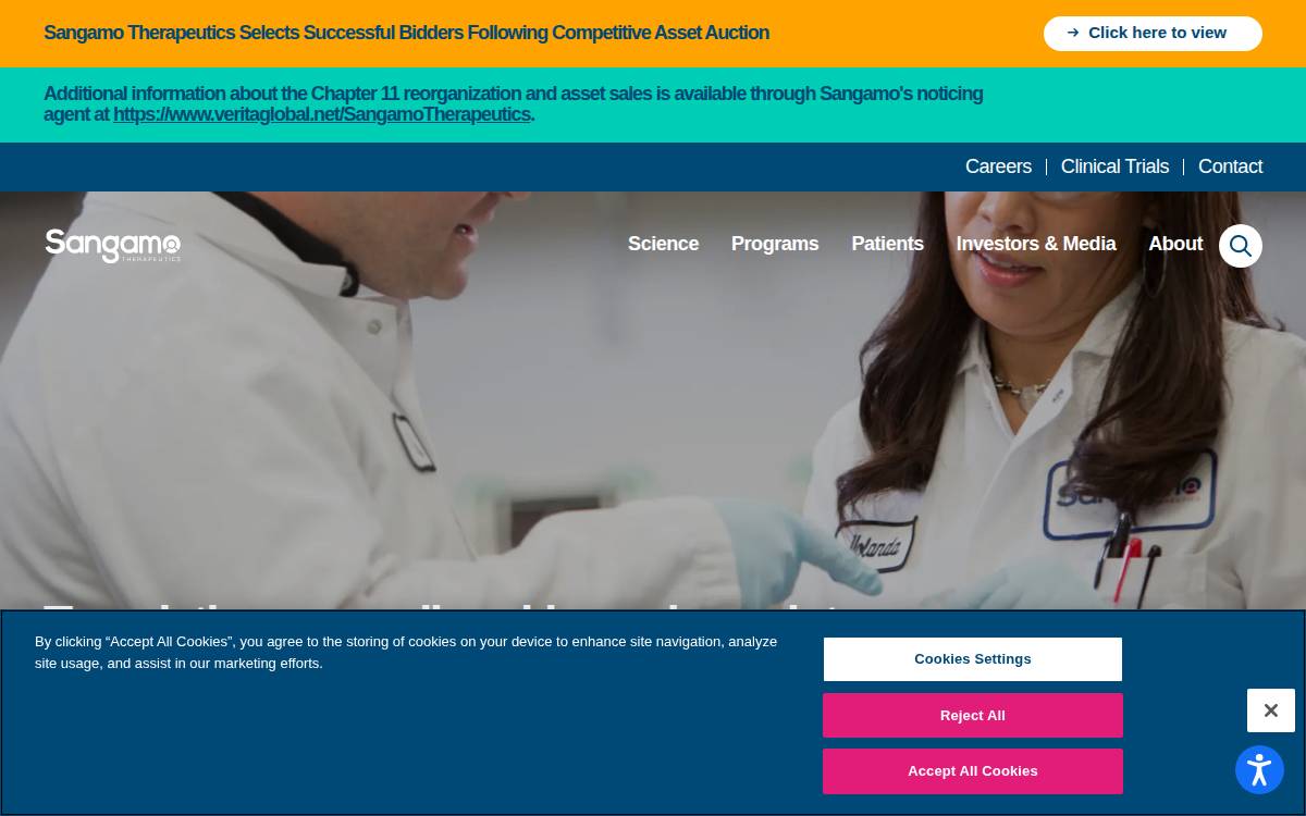 Sangamo Therapeutics website preview