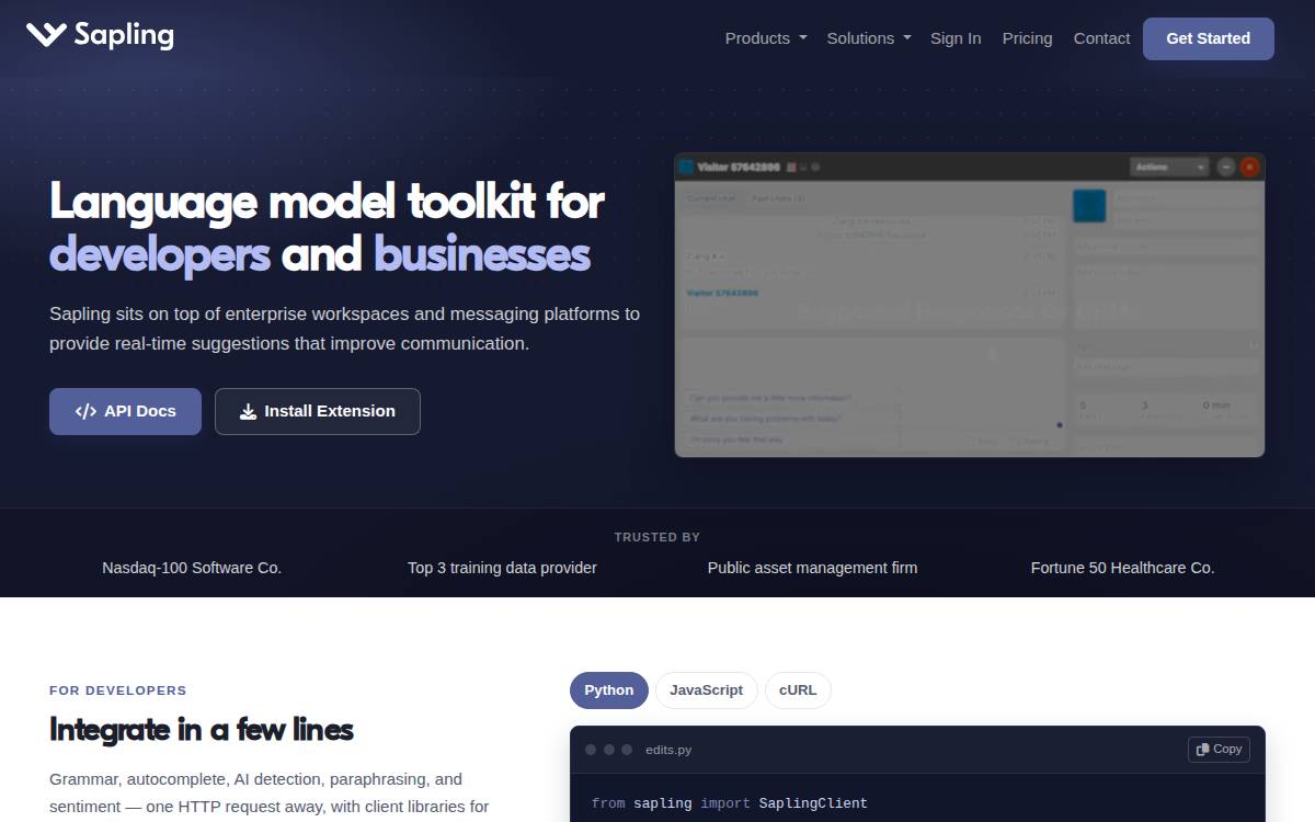Sapling.ai website preview