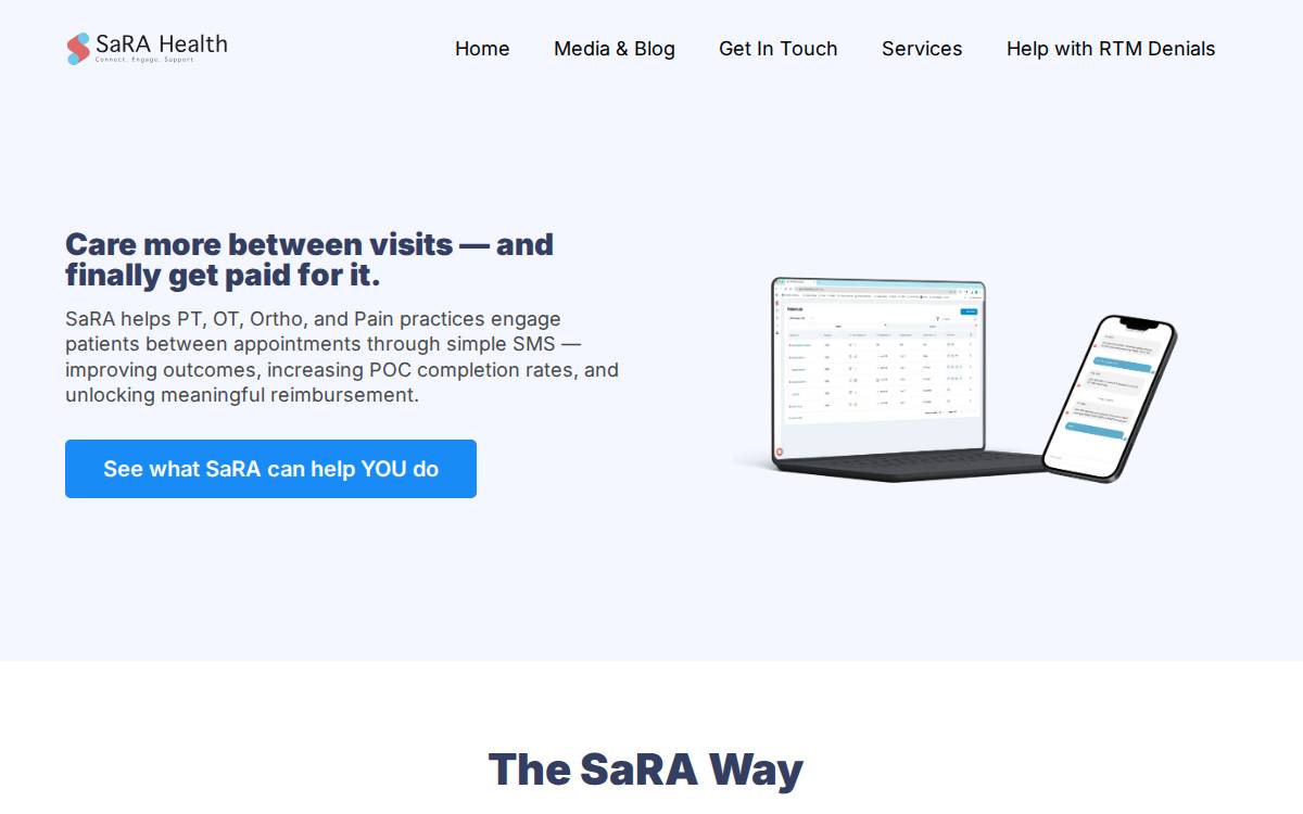 SaRA Health website preview