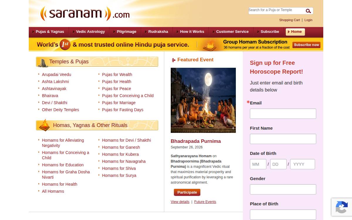 Saranam website preview