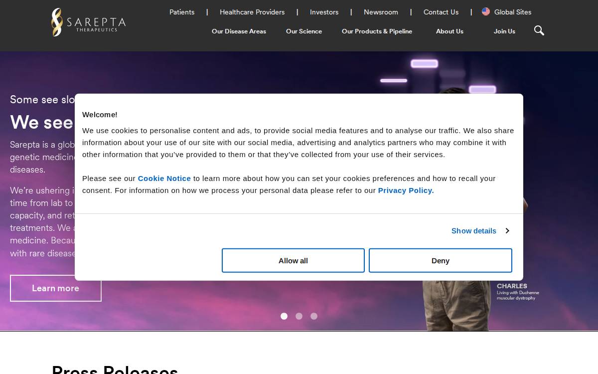 Sarepta Therapeutics website preview