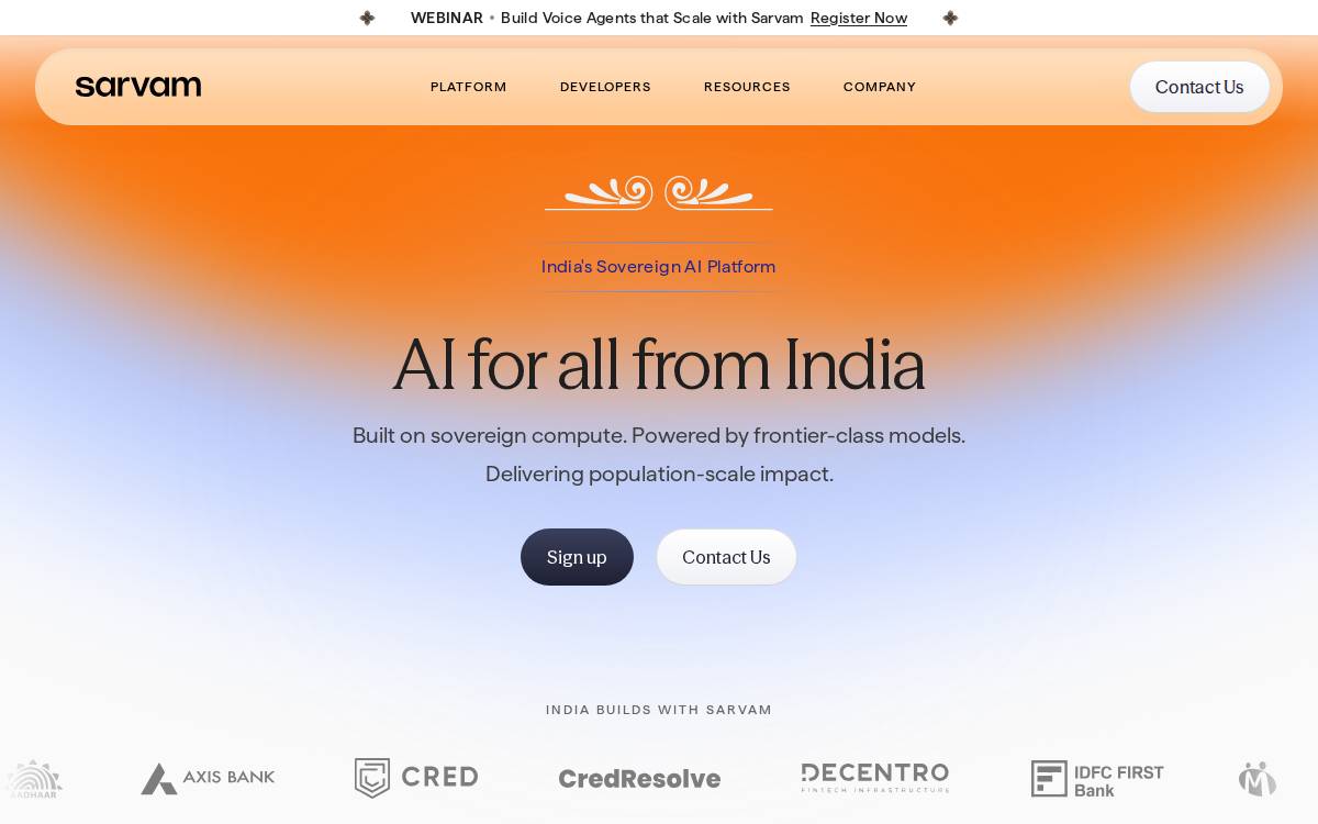 Sarvam AI website preview