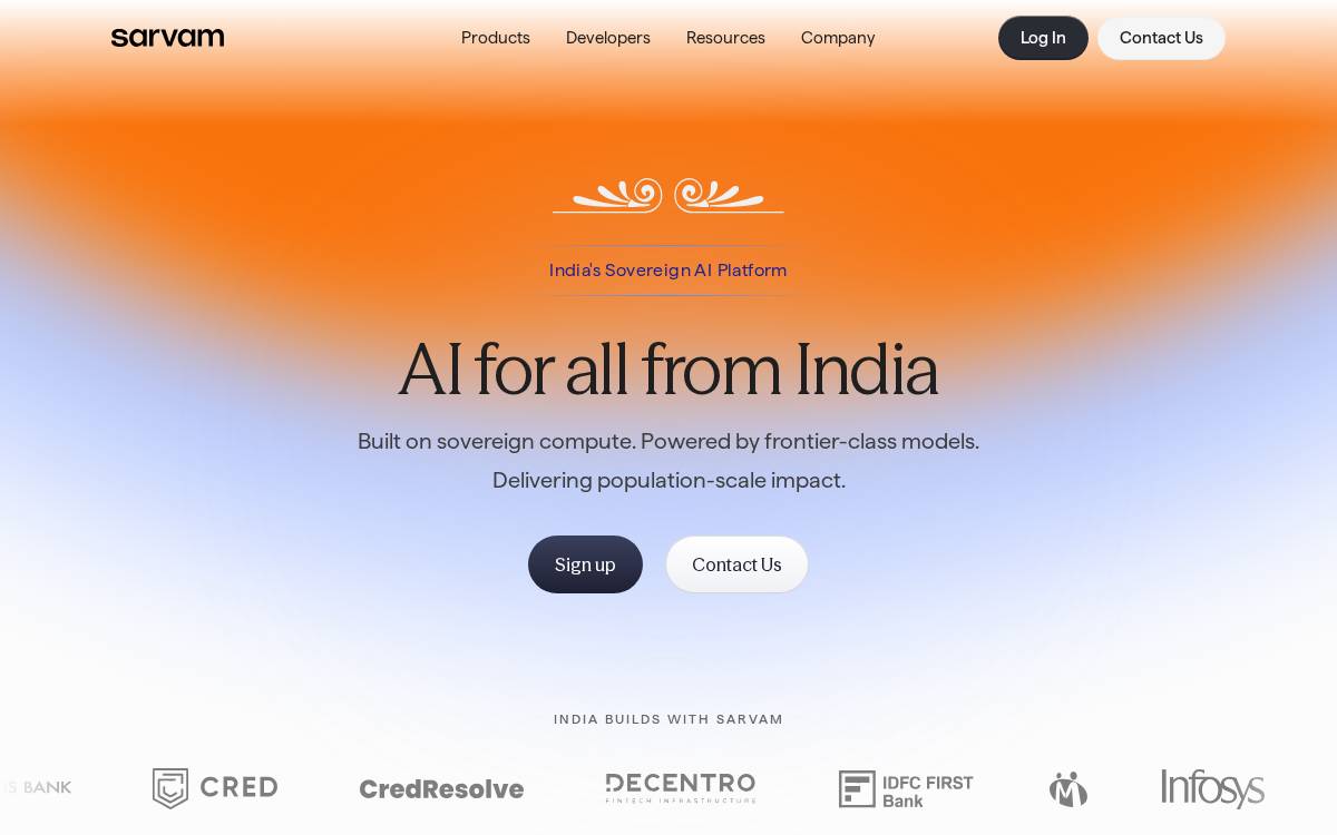 Sarvam website preview