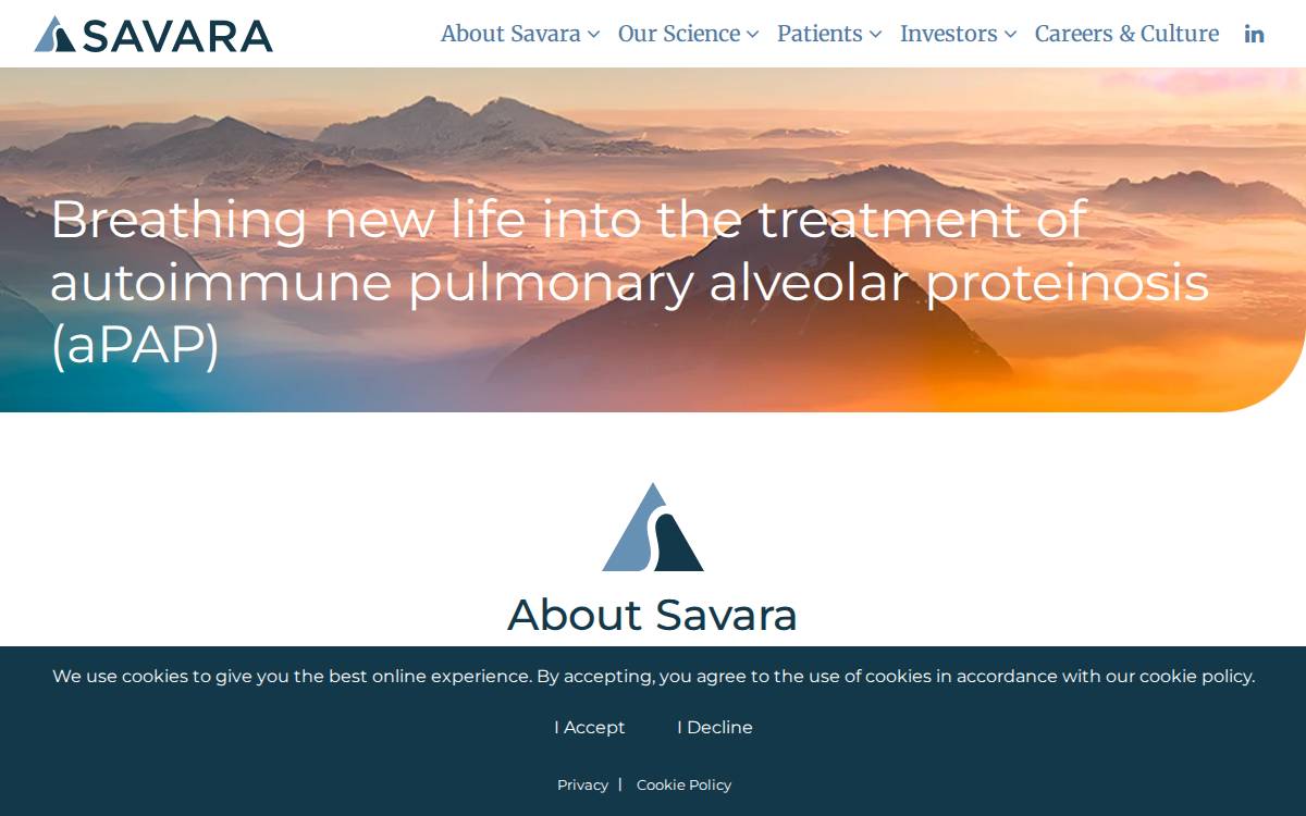 Savara website preview