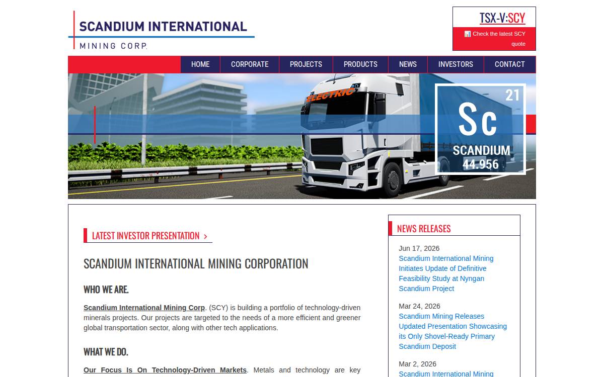 Scandium International Mining website preview