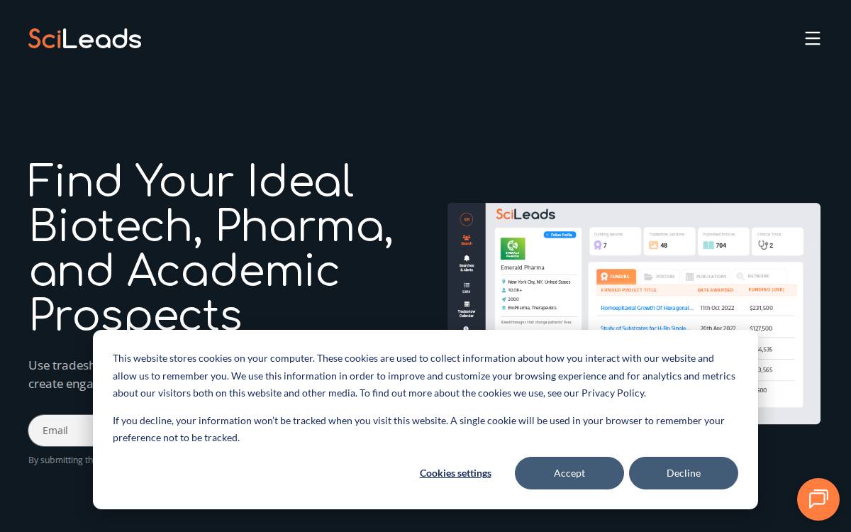 SciLeads website preview