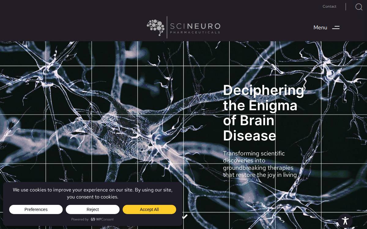 SciNeuro Pharmaceuticals website preview