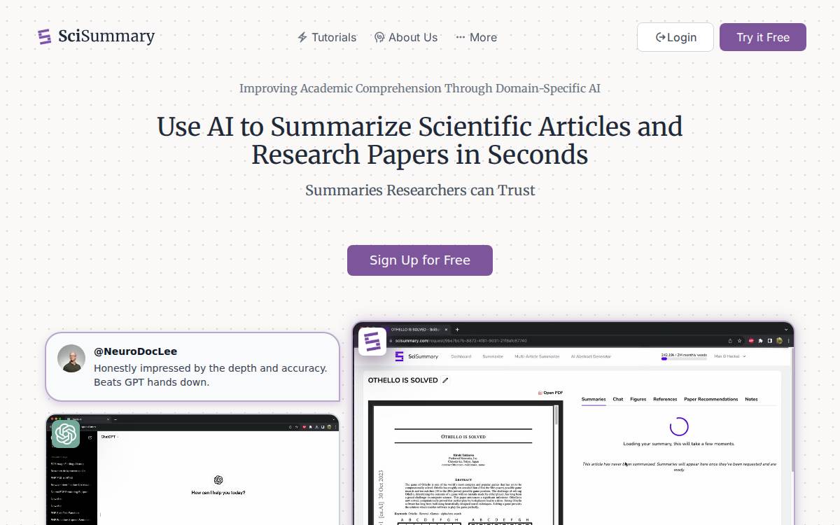 SciSummary website preview