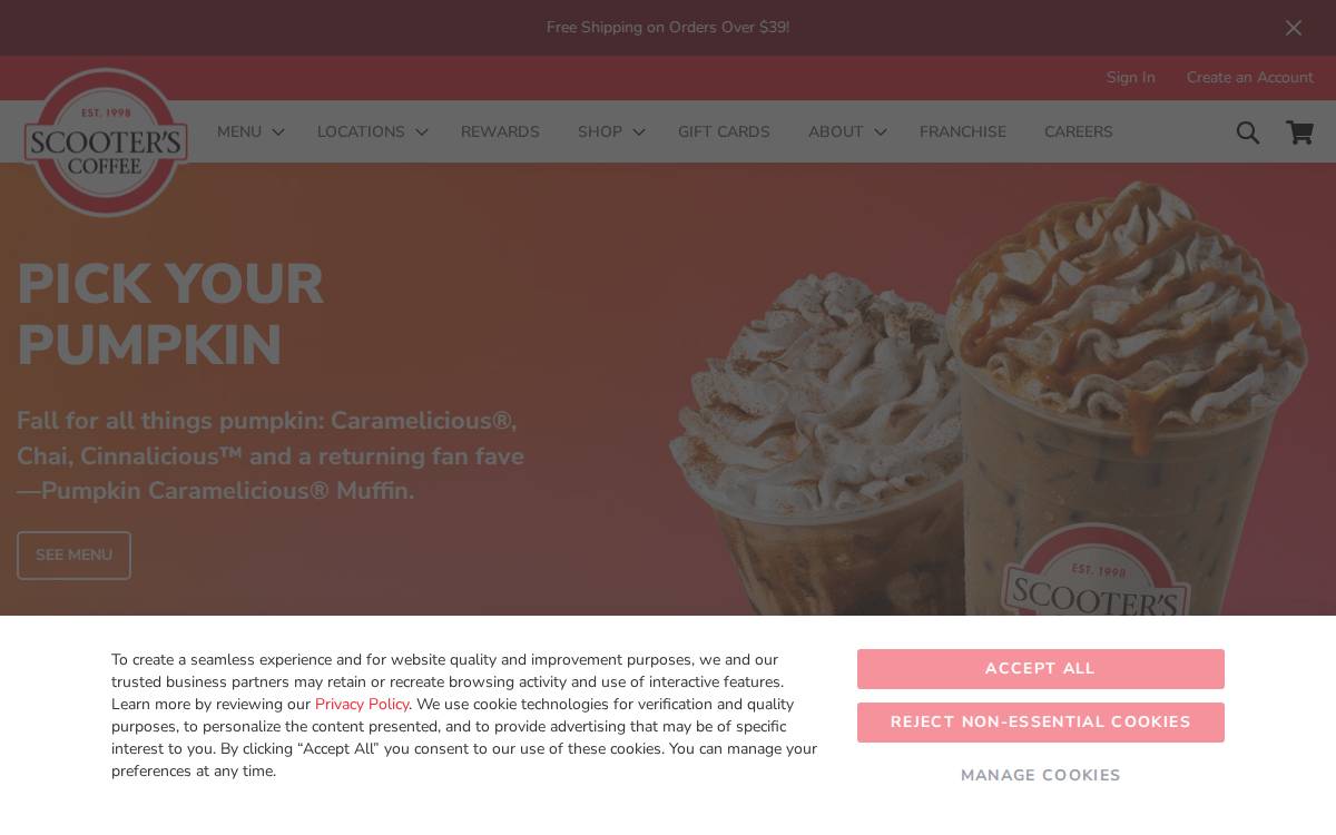 Scooter's Coffee website preview