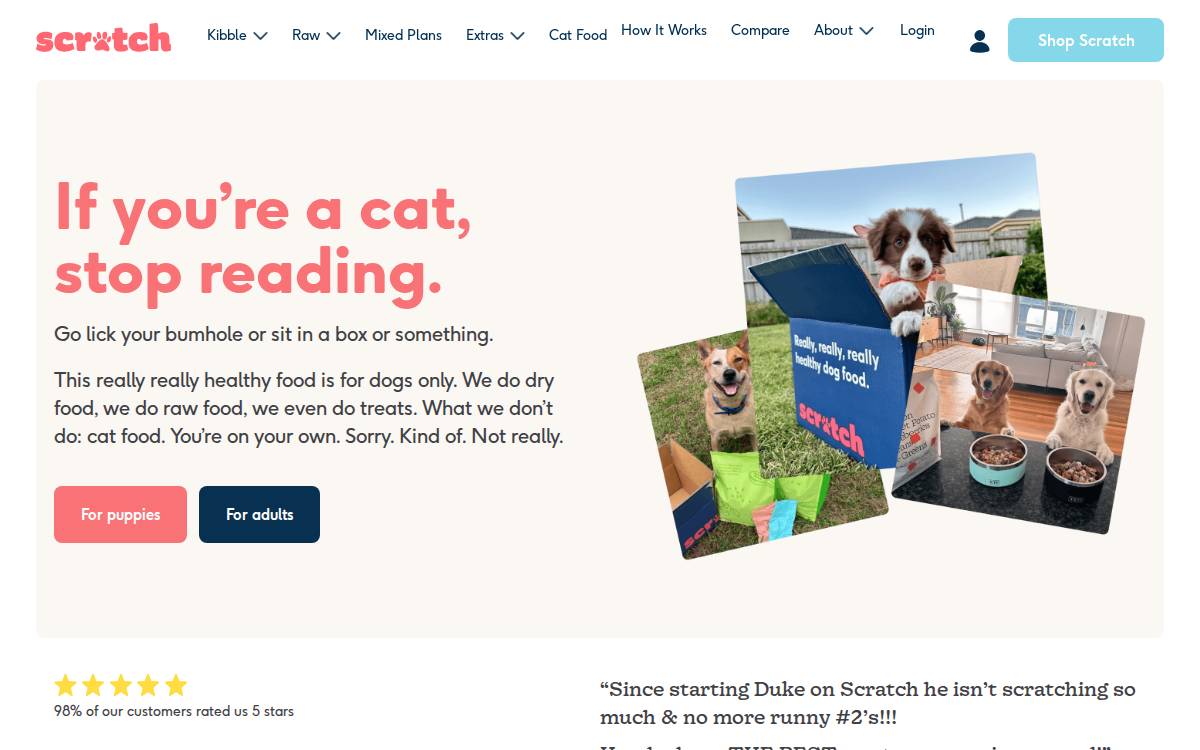 Scratchpetfood website preview