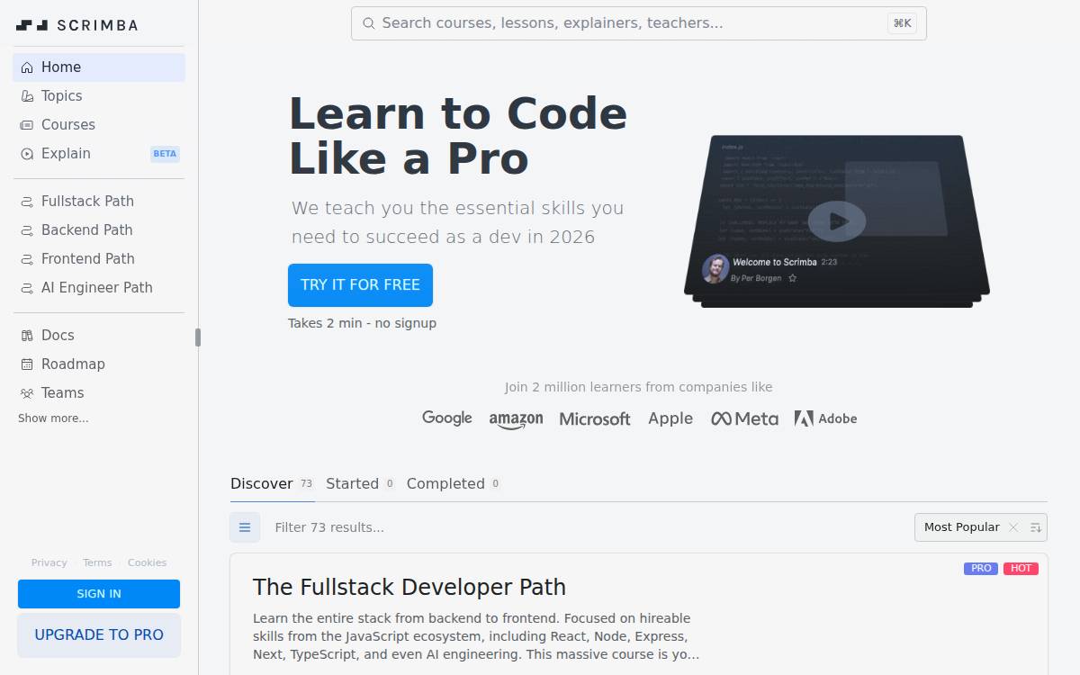 Scrimba website preview