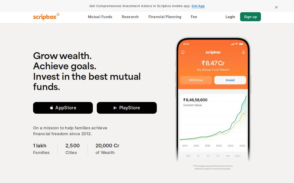Scripbox, Homepage website preview
