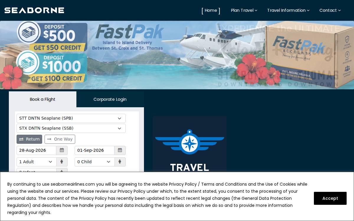 Seaborne Airlines website preview