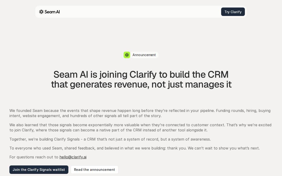 Seam AI website preview