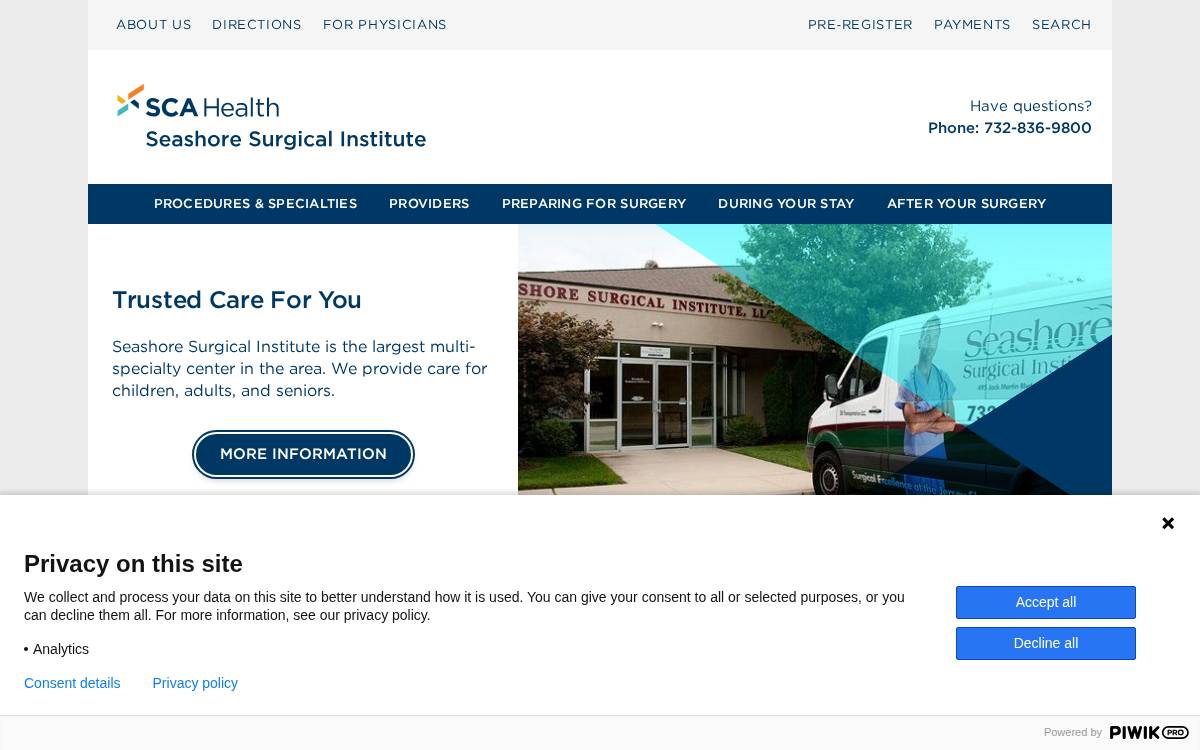 Seashore Surgical Institute website preview