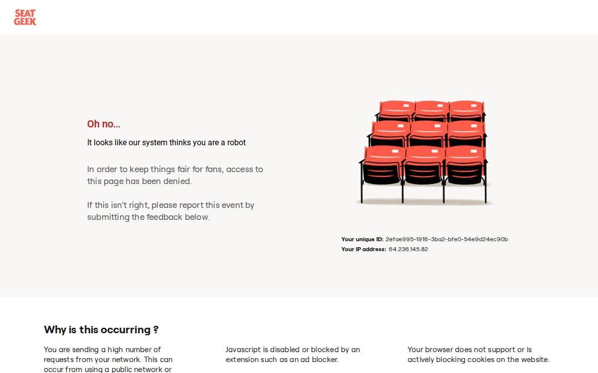 SeatGeek website preview