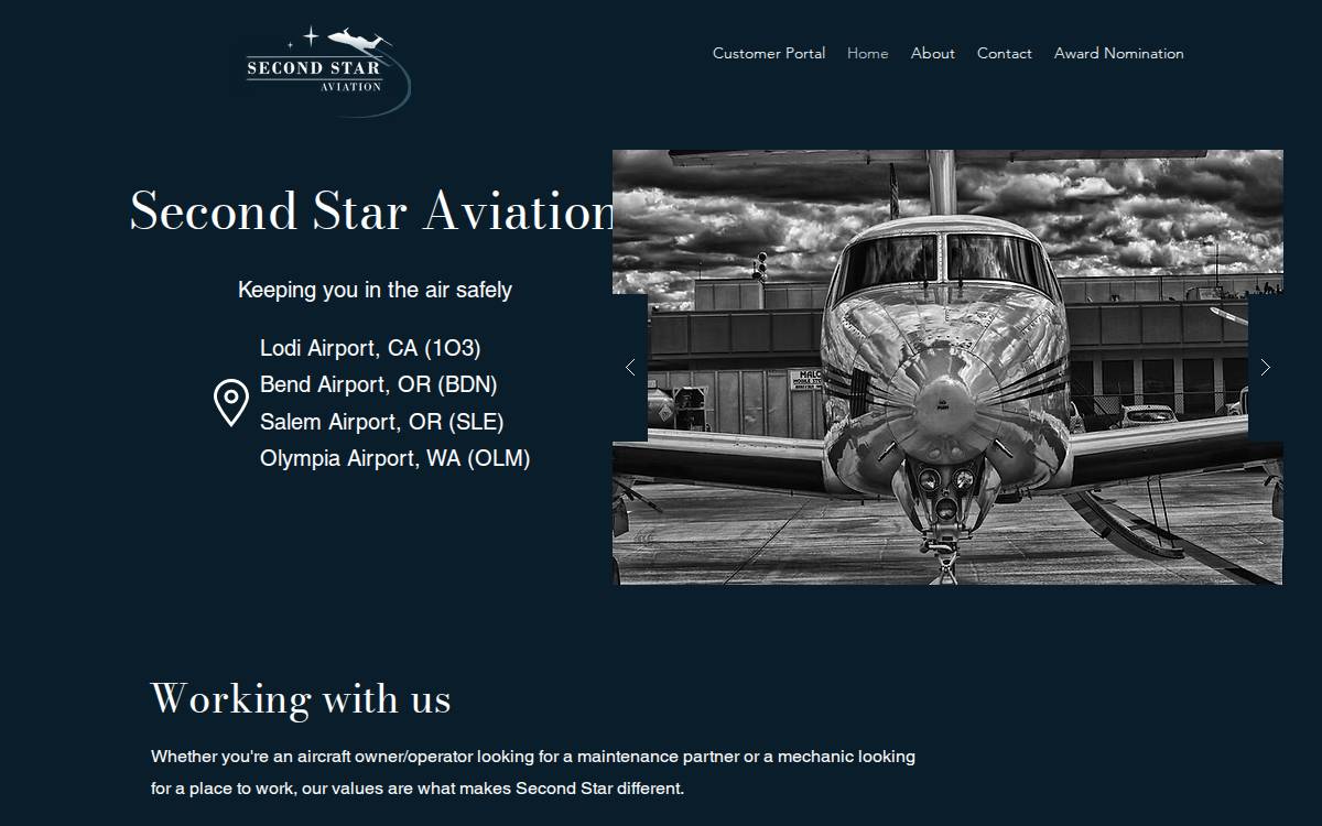 Second Star Aviation website preview