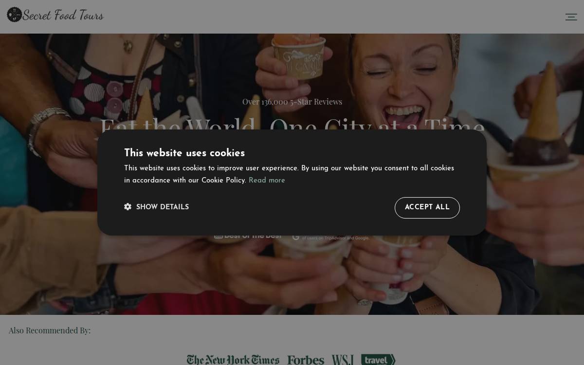 Secret Food Tours website preview
