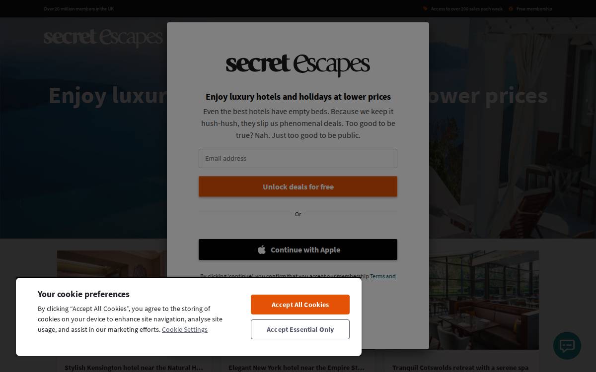 Secret Escapes website preview
